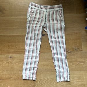 Lightweight Pink Gray and White striped capris
